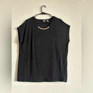 Black Short Sleeve Tee with Gold Accent - Women